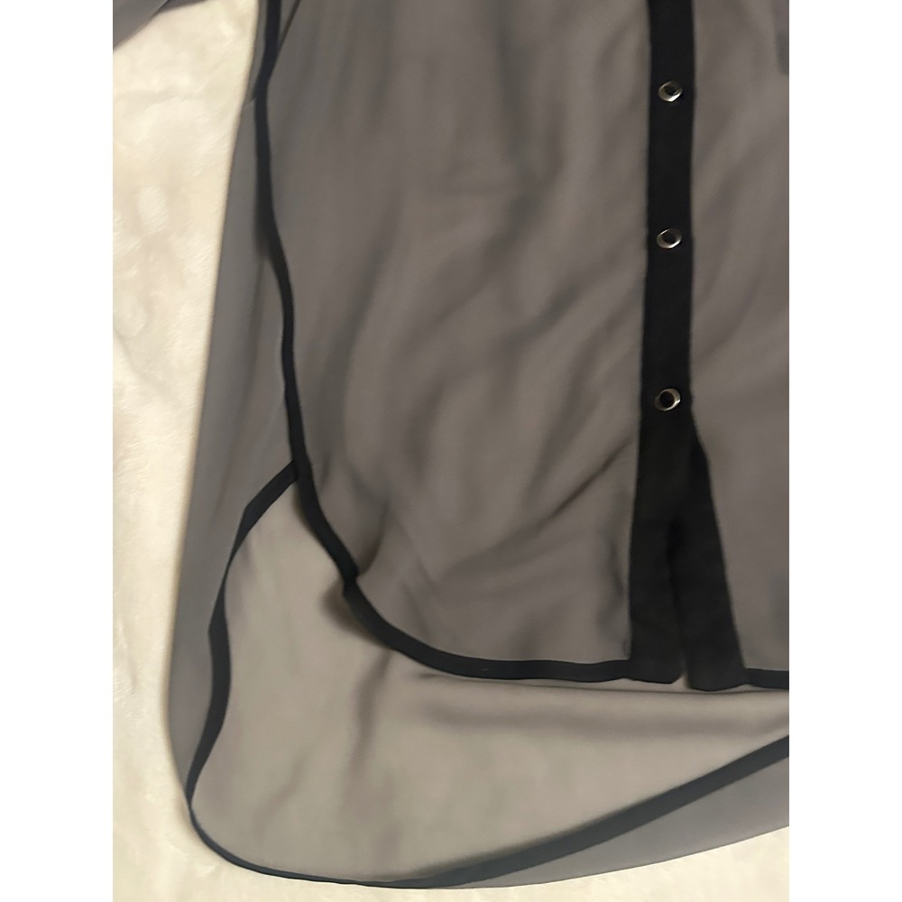 KUT from the Kloth Grey Sheer Draped Back Blouse Black Trim Medium flowy - Picture 6 of 16